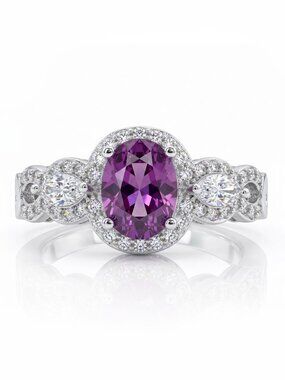 Oval Purple Amethyst Gemstone Ring, 925 Sterling Silver Charmed Aroma